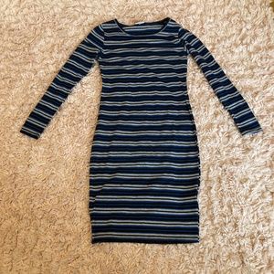Long sleeve blue, black, and grey striped brand new dress